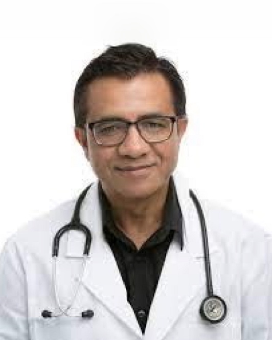 Portrait of Dr. Talha Shamim in a white coat with a stethoscope
